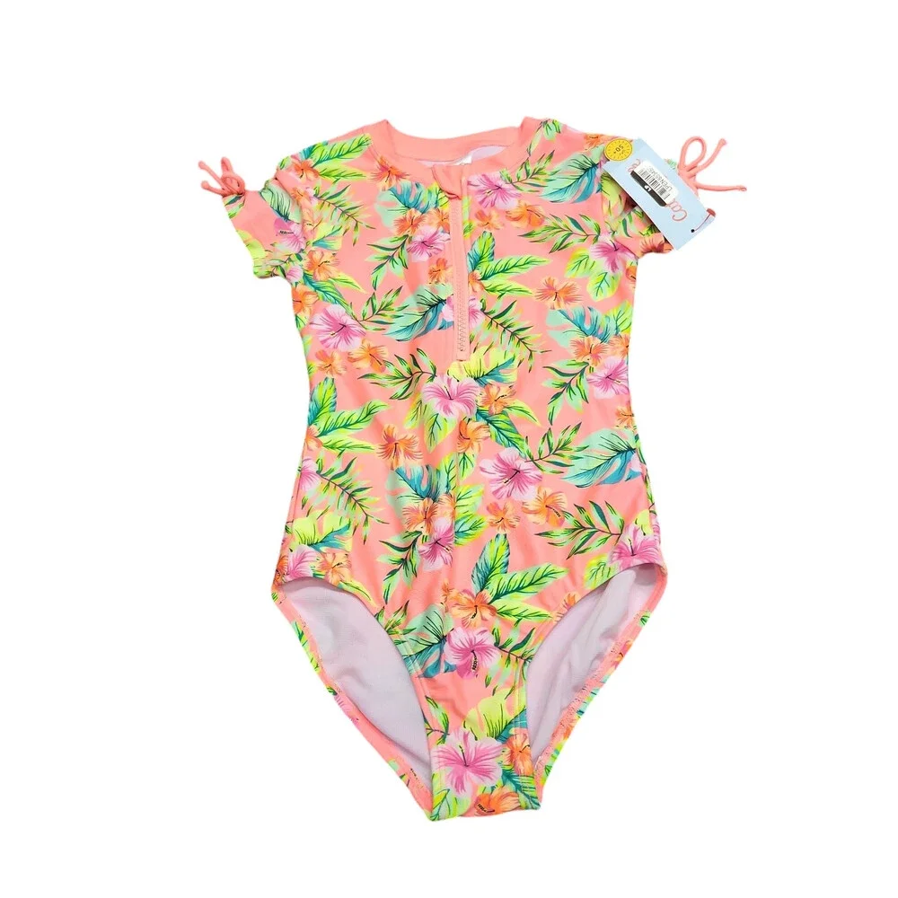 Girls Printed One Piece Rash Guard Swimsuit - Cat & Jack Size Small 6/7